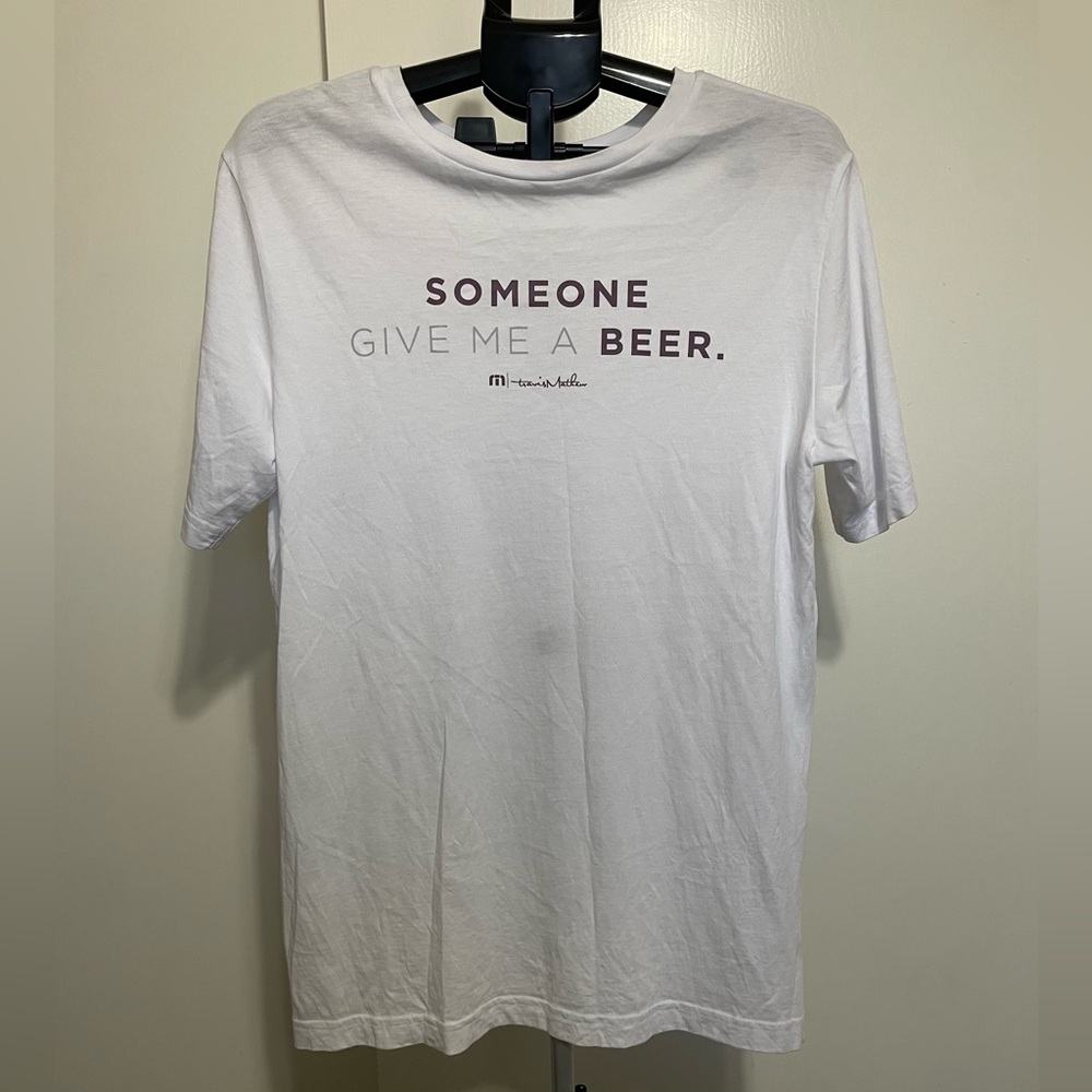 Travis Mathew White Tee with Beer Quote